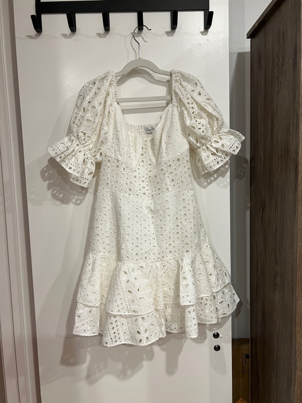 Charo Ruiz White Eyelet Ruffle Dress with Puff Sleeves